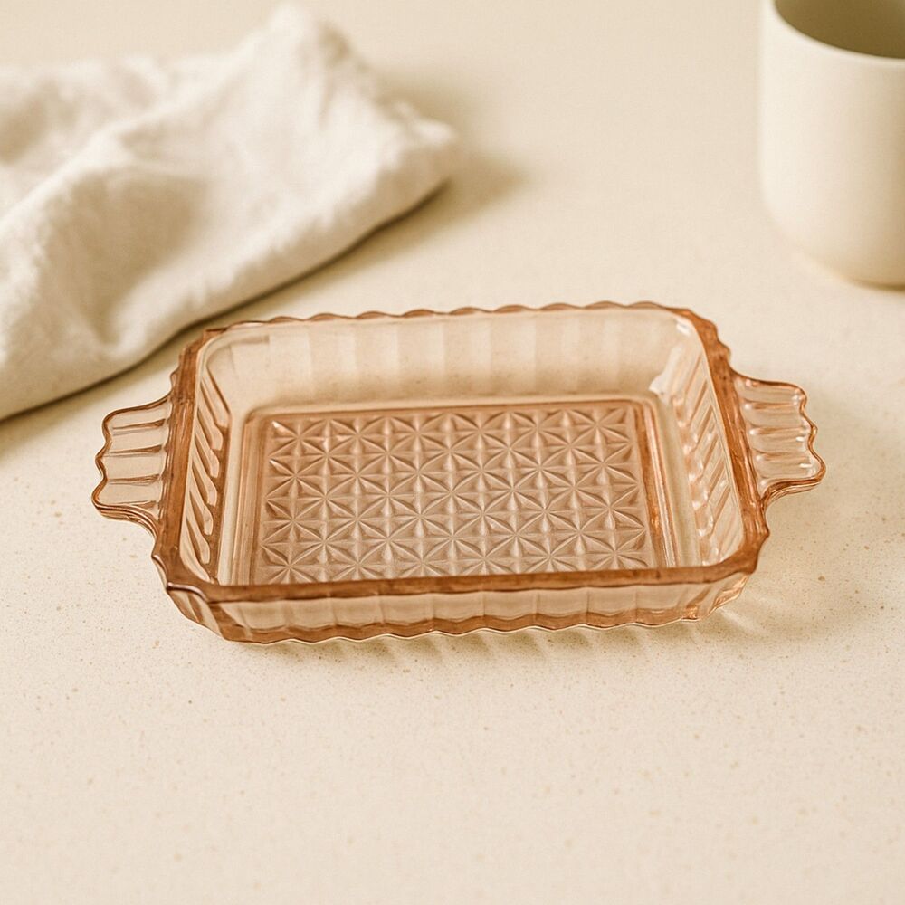 Anchor Hocking | Pink Ribbed Depression Glass Dish 7.5″ L | EUC